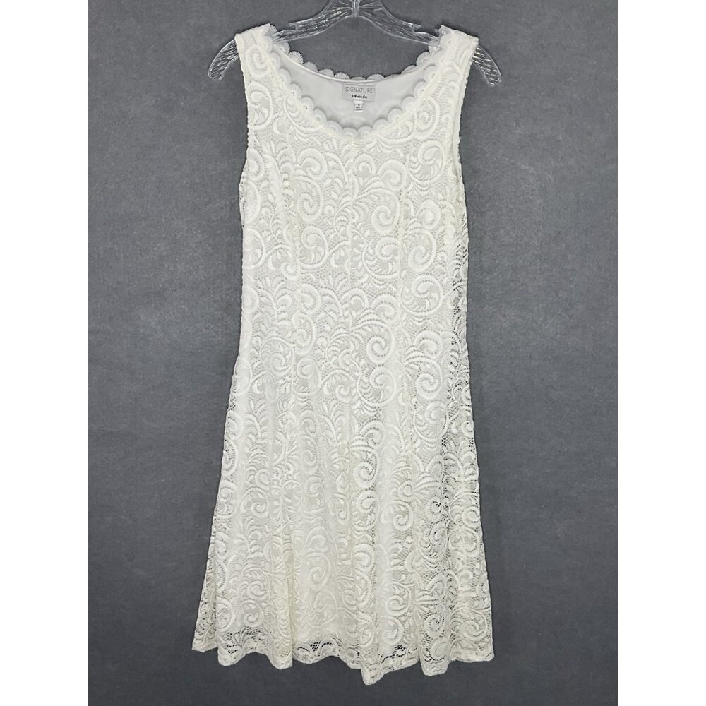 Signature by Robbie Bee Dress Womens 8 White Lace Lined Sleeveless Fairy Wedding